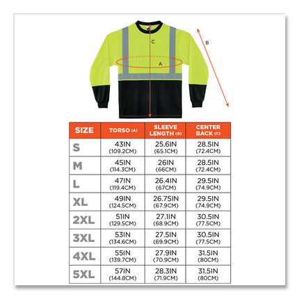 GloWear 8281BK Class 2 Long Sleeve Shirt with Black Bottom, Polyester, 3X-Large, Lime
