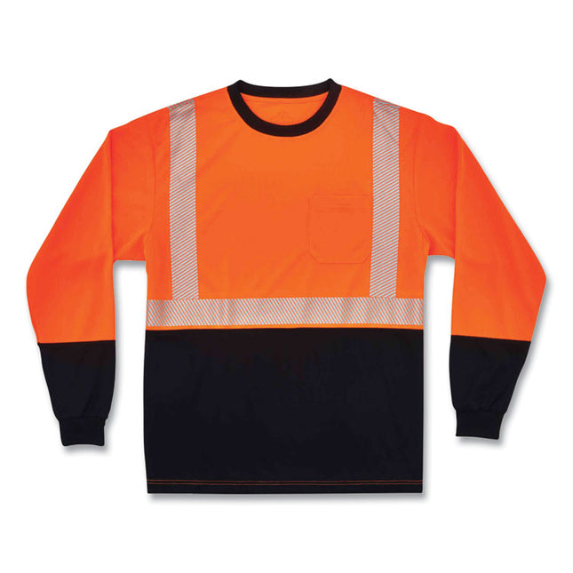 GloWear 8281BK Class 2 Long Sleeve Shirt with Black Bottom, Polyester, Large, Orange