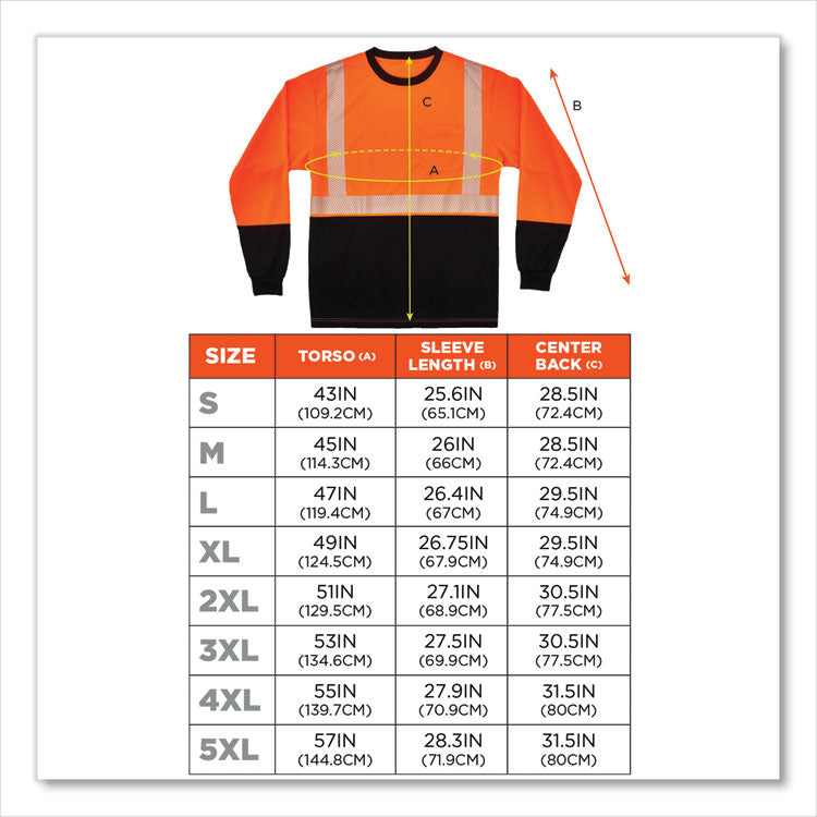 GloWear 8281BK Class 2 Long Sleeve Shirt with Black Bottom, Polyester, Medium, Orange