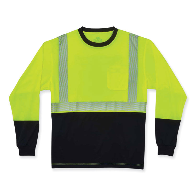 GloWear 8281BK Class 2 Long Sleeve Shirt with Black Bottom, Polyester, Small, Lime