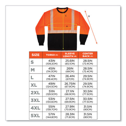 GloWear 8281BK Class 2 Long Sleeve Shirt with Black Bottom, Polyester, X-Large, Orange