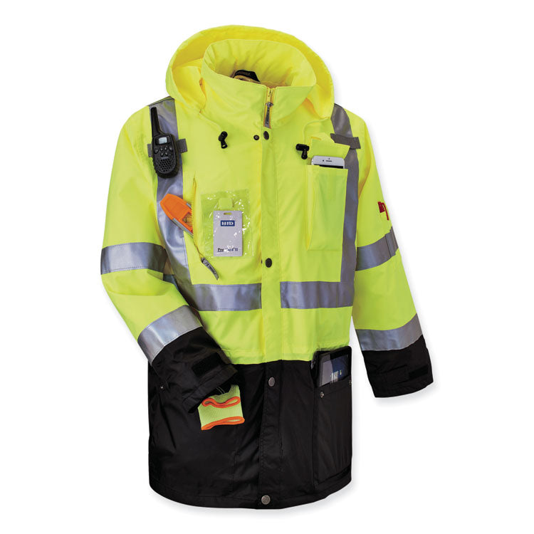 GloWear 8386 Class 3 Hi-Vis Outer Shell Jacket, Polyester, 3X-Large, Lime