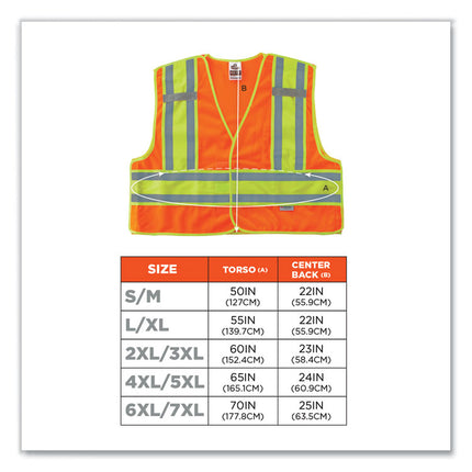 GloWear 8245PSV Class 2 Public Safety Vest, Polyester, Small/Medium, Orange