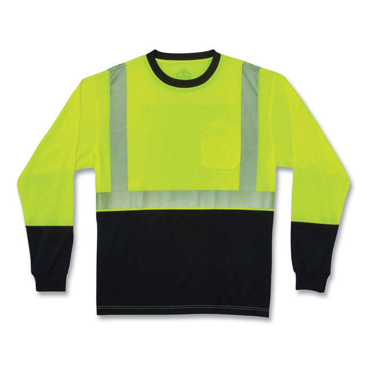 GloWear 8281BK Class 2 Long Sleeve Shirt with Black Bottom, Polyester, Medium, Lime