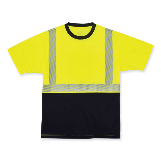 GloWear 8280BK Class 2 Performance T-Shirt with Black Bottom, Polyester, X-Large, Lime