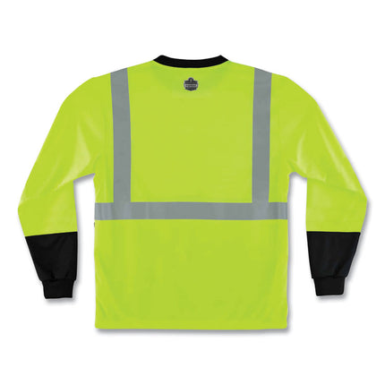 GloWear 8291BK Type R Class 2 Black Front Long Sleeve T-Shirt, Polyester, 3X-Large, Lime