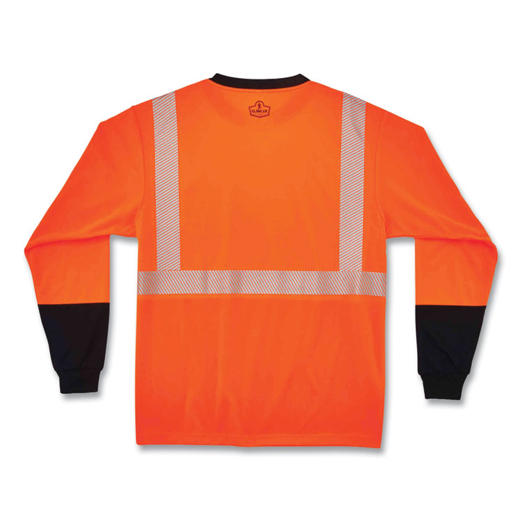 GloWear 8281BK Class 2 Long Sleeve Shirt with Black Bottom, Polyester, 3X-Large, Orange