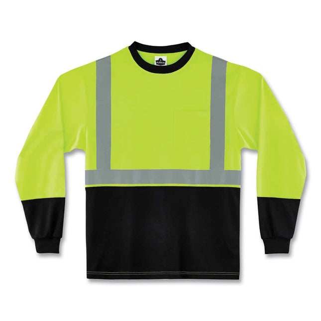GloWear 8291BK Type R Class 2 Black Front Long Sleeve T-Shirt, Polyester, X-Large, Lime