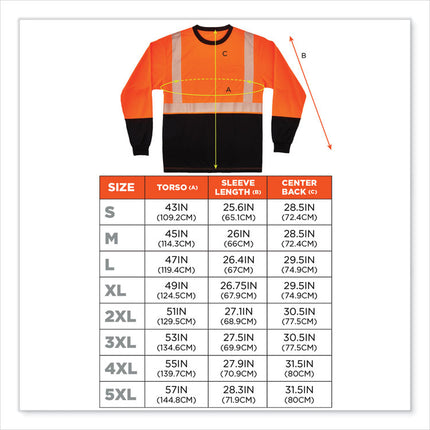 GloWear 8281BK Class 2 Long Sleeve Shirt with Black Bottom, Polyester, 3X-Large, Orange