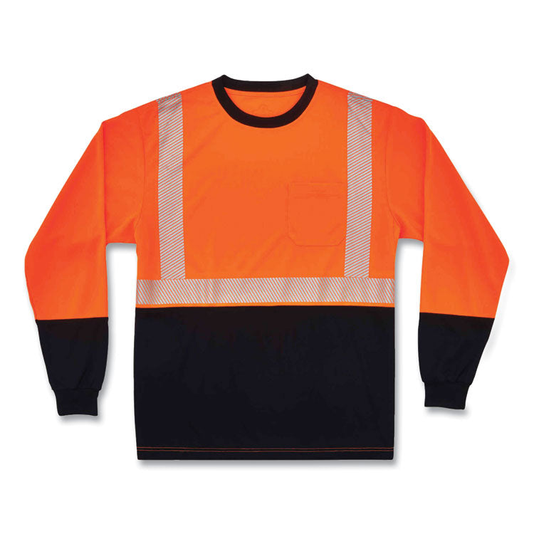 GloWear 8281BK Class 2 Long Sleeve Shirt with Black Bottom, Polyester, Small, Orange