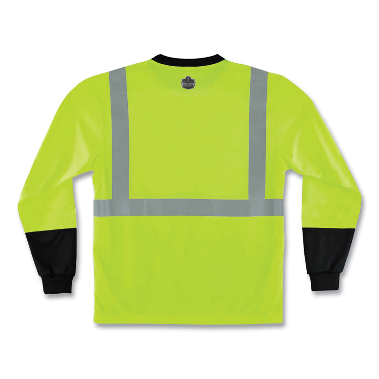 GloWear 8291BK Type R Class 2 Black Front Long Sleeve T-Shirt, Polyester, 2X-Large, Lime