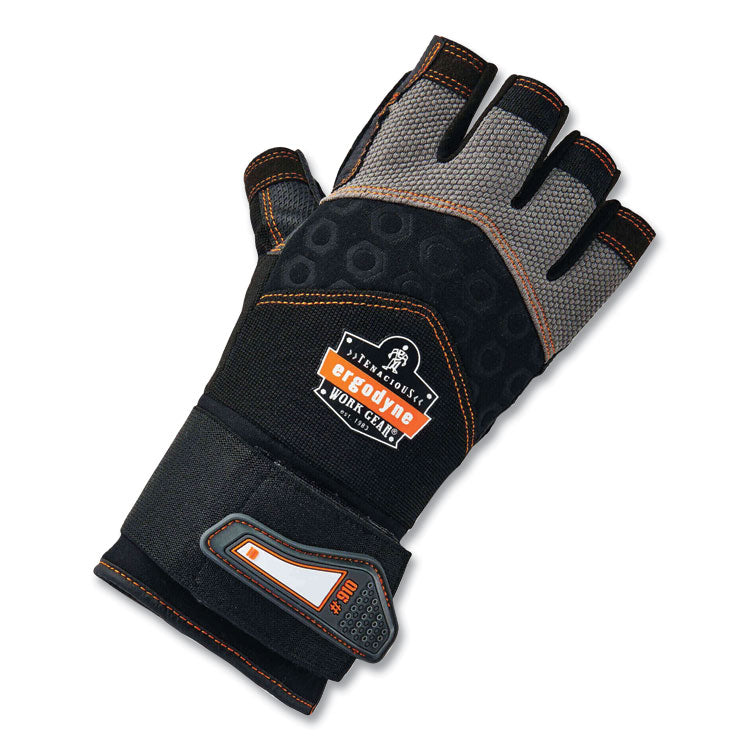 ProFlex 910 Half-Finger Impact Gloves + Wrist Support, Black, Small, Pair