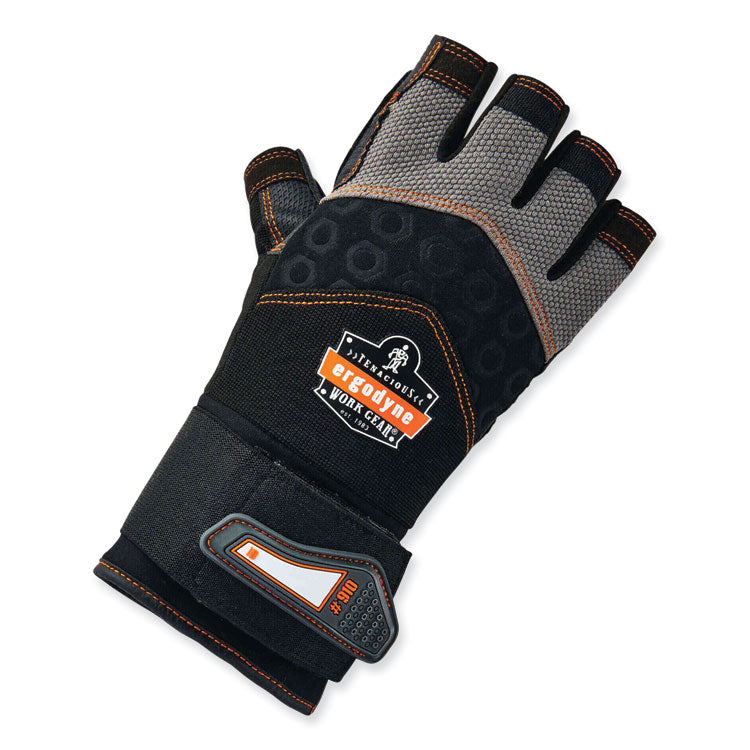 ProFlex 910 Half-Finger Impact Gloves + Wrist Support, Black, X-Large, Pair