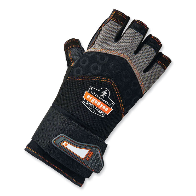 ProFlex 910 Half-Finger Impact Gloves + Wrist Support, Black, Large, Pair