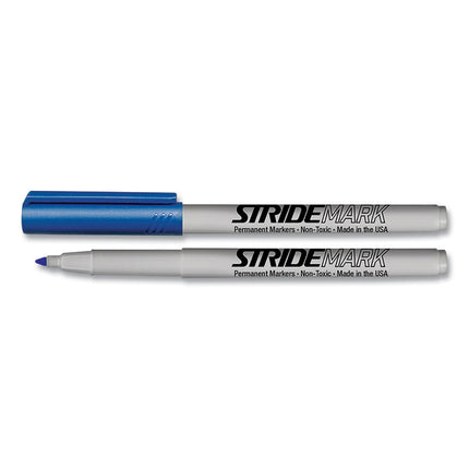 StrideMark Permanent Marker, Fine Bullet Tip, Blue, 12/Pack