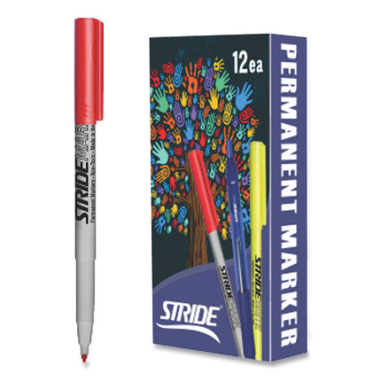 StrideMark Tank Permanent Marker, Broad Chisel Tip, Red, 12/Pack
