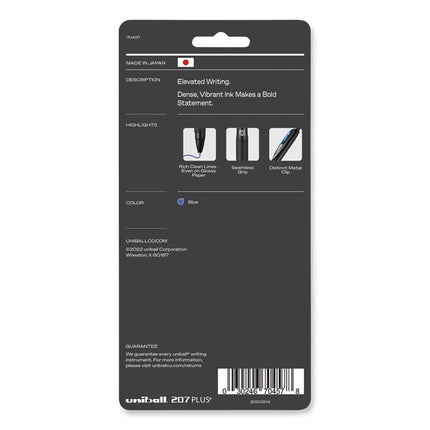 207 Plus+ Gel Pen, Retractable, Medium 0.7 mm, Blue Ink, Black Barrel, 4/Pack