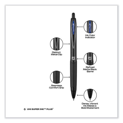 207 Plus+ Gel Pen, Retractable, Medium 0.7 mm, Blue Ink, Black Barrel, 4/Pack