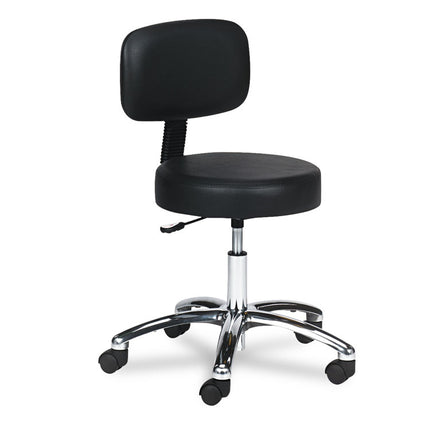 Pneumatic Lab Stool With Back, Supports Up To 250 Lb, 30.5" To 35.5" Seat Height, Black Seat/back, Chrome Base