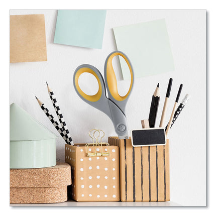 Titanium Bonded Scissors, 8" Long, 3.5" Cut Length, Straight Gray/Yellow Handle, 2/Pack