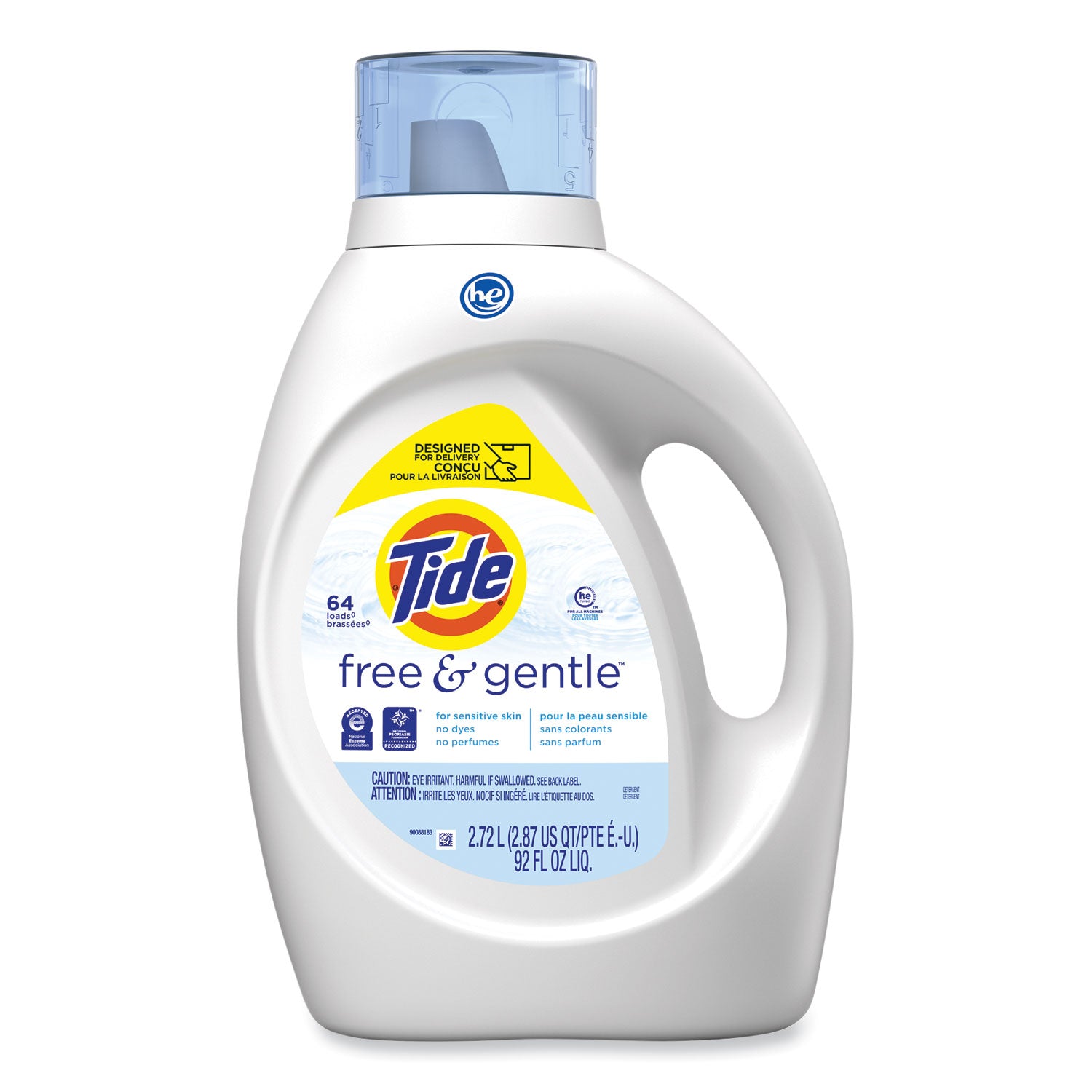 Free and Gentle Liquid Laundry Detergent, HE Compatible, Unscented, 92 oz Bottle