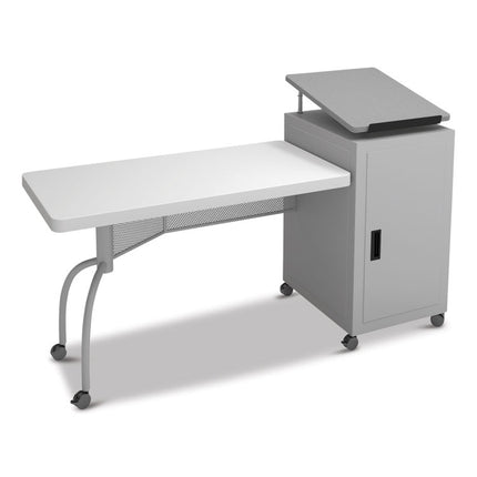 Edupod Teacher's Desk and Lectern Combo, 24" x 68" x 45", Gray Hammer Tone