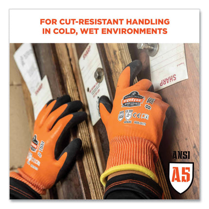 ProFlex 7551 ANSI A5 Coated Waterproof CR Gloves, Small, Orange, Pair