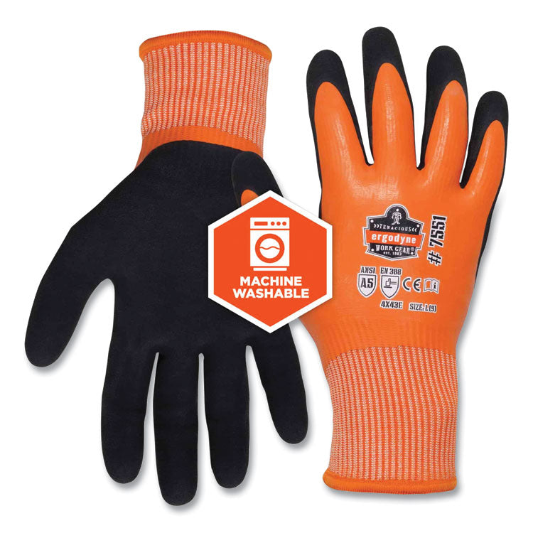ProFlex 7551 ANSI A5 Coated Waterproof CR Gloves, Small, Orange, Pair