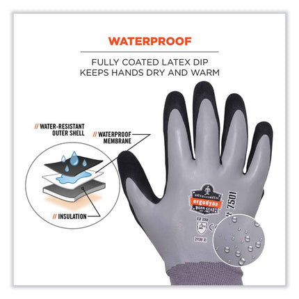 ProFlex 7501-CASE Coated Waterproof Winter Gloves, Gray, Large, 144 Pairs/Carton