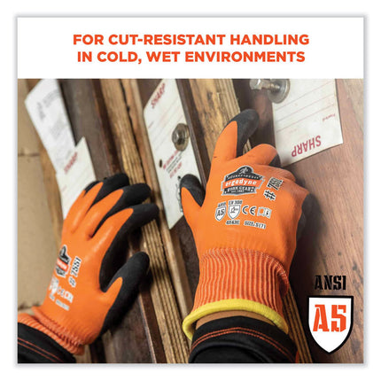 ProFlex 7551-CASE ANSI A5 Coated Waterproof CR Gloves, Orange, Medium, 144 Pairs/Carton