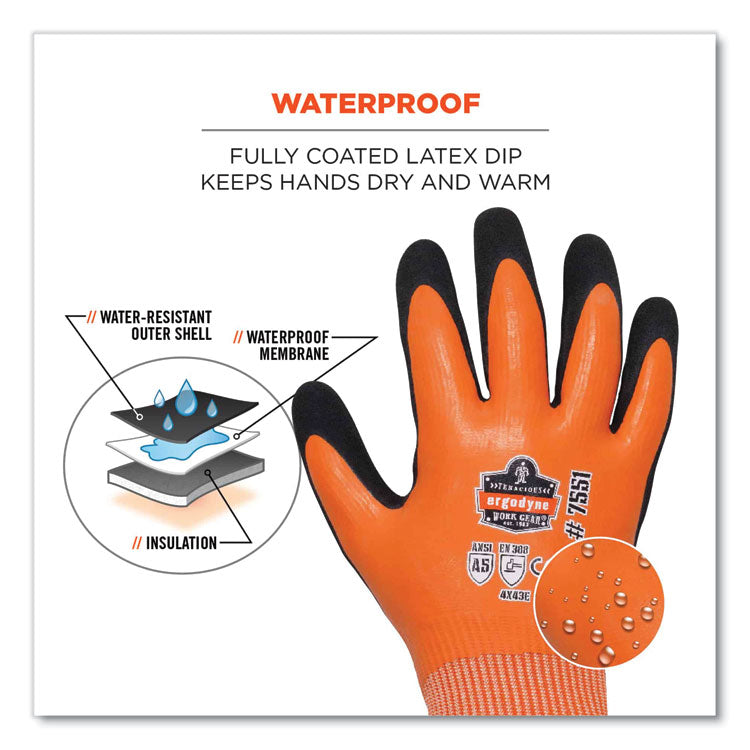 ProFlex 7551-CASE ANSI A5 Coated Waterproof CR Gloves, Orange, Small, 144 Pairs/Carton