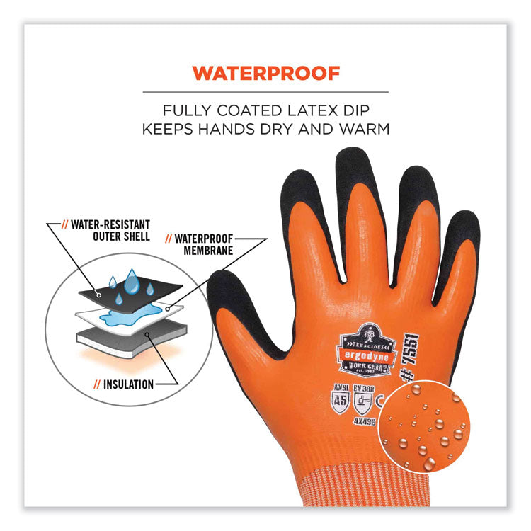 ProFlex 7551-CASE ANSI A5 Coated Waterproof CR Gloves, Orange, Medium, 144 Pairs/Carton
