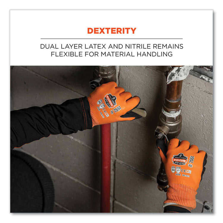 ProFlex 7551 ANSI A5 Coated Waterproof CR Gloves, Orange, Medium, Pair