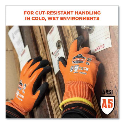 ProFlex 7551-CASE ANSI A5 Coated Waterproof CR Gloves, Orange, Small, 144 Pairs/Carton