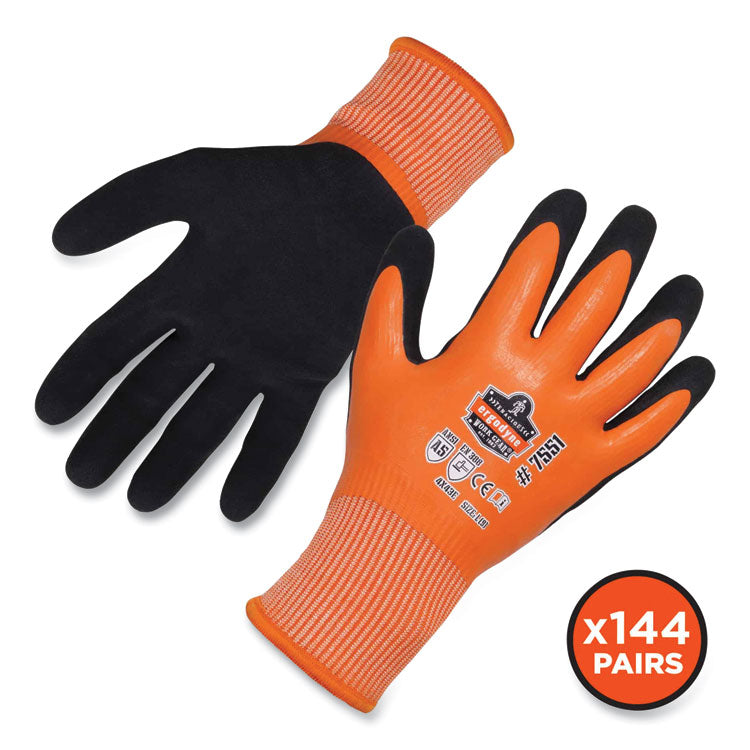 ProFlex 7551-CASE ANSI A5 Coated Waterproof CR Gloves, Orange, Large, 144 Pairs/Carton