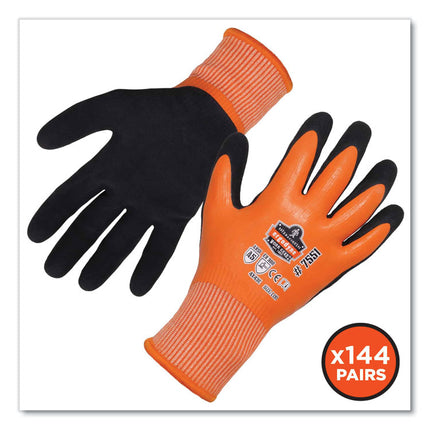 ProFlex 7551-CASE ANSI A5 Coated Waterproof CR Gloves, Orange, Small, 144 Pairs/Carton