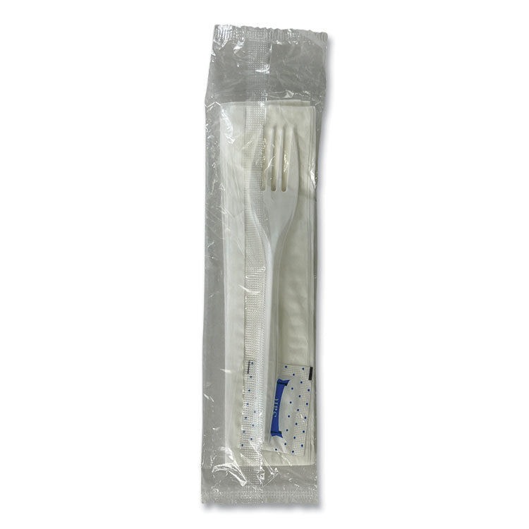 Three-Piece Utensil Set, Fork/Napkin/Salt, Plastic, White, 500/Carton