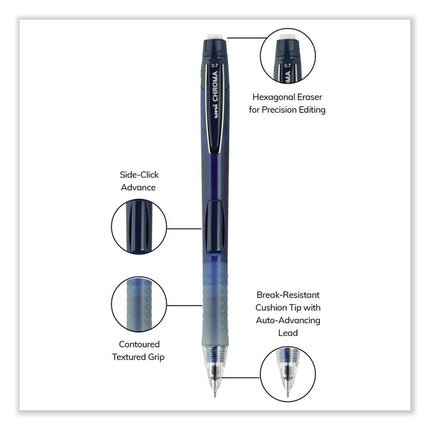 Chroma Mechanical Pencils with Tube of Lead/Erasers, 0.7 mm, HB (#2), Black Lead, Assorted Barrel Colors, 4/Set