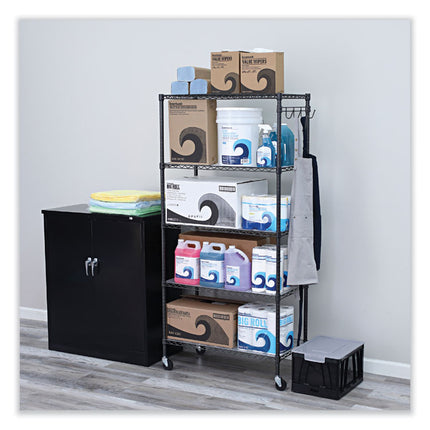 5-Shelf Wire Shelving Kit With Casters And Shelf Liners, 36w X 18d X 72h, Black Anthracite