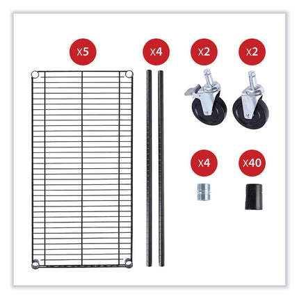 5-Shelf Wire Shelving Kit With Casters And Shelf Liners, 36w X 18d X 72h, Black Anthracite