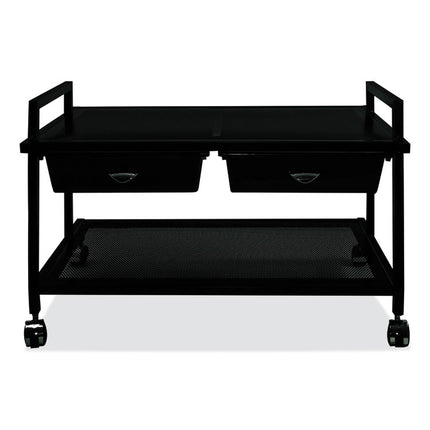 Underdesk Machine Stand with Drawers, 25.3w x 15.8d x 15.4h, Black