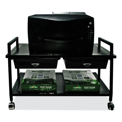 Underdesk Machine Stand with Drawers, 25.3w x 15.8d x 15.4h, Black