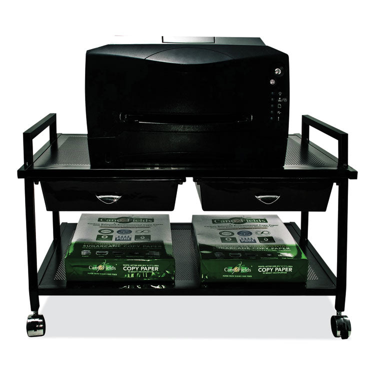 Underdesk Machine Stand with Drawers, 25.3w x 15.8d x 15.4h, Black