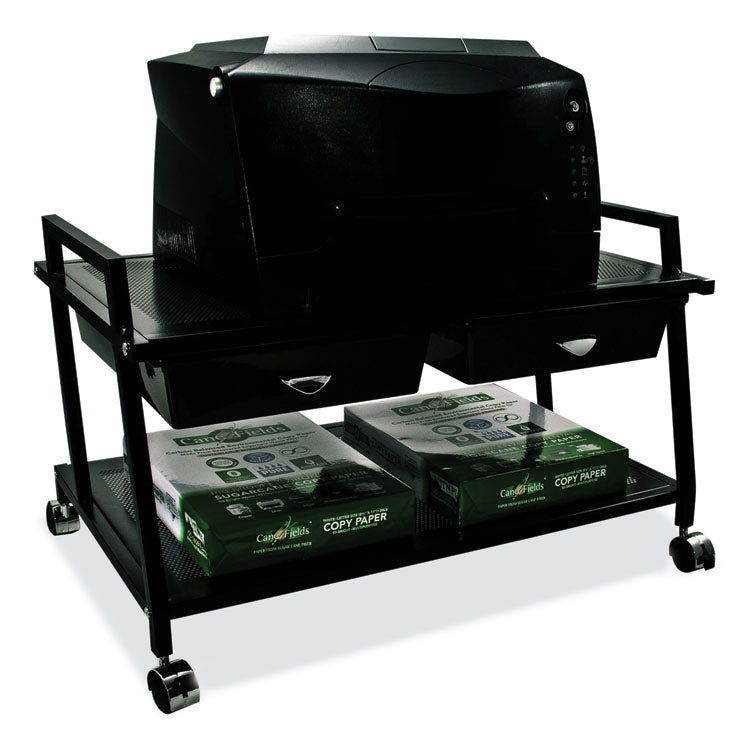 Underdesk Machine Stand with Drawers, 25.3w x 15.8d x 15.4h, Black