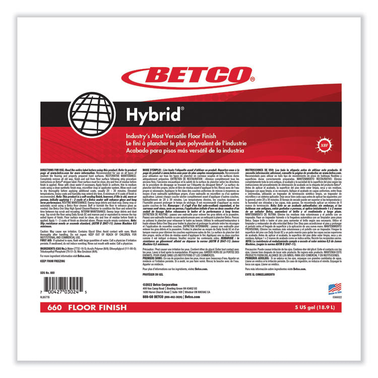 Hybrid Floor Finish, 5 gal Bag-in-Box
