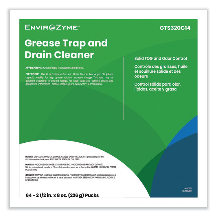 FOG Puck Large Grease Trap and Drain Cleaner, 8 oz, 64/Carton