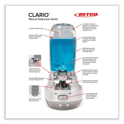 Clario Dispensing System Manual Foam Dispenser, 1,000 mL, 5.11 x 3.85 x 11.73, White, 12/Carton