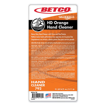 HD Orange Hand Cleaner Refill for Triton Dispensers, Citrus Zest Scent, 2 L, 6/Carton