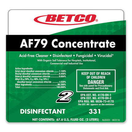 AF79 Acid-Free Bathroom Cleaner Concentrate, Ocean Breeze Scent, 2 L Bottle, 4/Carton