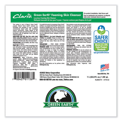 Green Earth Foaming Skin Cleanser Refill, Fresh Meadow Scent, 1,000 mL, 6/Carton